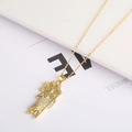 Religious pendant necklace with micro-pave diamonds and gold-plated finish - Necklace-5