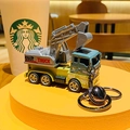 Cartoon excavator keychain toy in yellow and blue colors with metal bell and ring - Pull-back Dinosaur Engineering Vehicle - Excavator