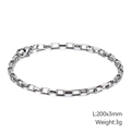 Bracciale a catena lunga in acciaio inossidabile argento, lunghezza 200mm con moschettone - 200mm Lunghezza x 3mm Larghezza (KB126674-Z)