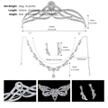 Dimensioni dettagliate del set di gioielli da sposa con tiara, collana e orecchini - Argento SET-J034S