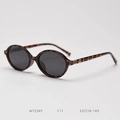 Detail view of tortoiseshell oval sunglasses with dark grey lenses and W72345 model specs - Tortoiseshell Frame Grey Lens C11
