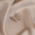 Exquisite golden butterfly brooch with white crystals on a champagne silk background - 380# White Butterfly