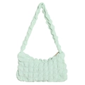 Minimalist mint green puff shoulder bag featuring pleated texture and bubble fabric - Green
