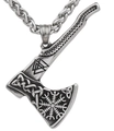 Pendentif hache double viking vintage en acier inoxydable argenté avec chaîne tressée - Hache Viking à un tranchant (C0506-1) / Argent Antique