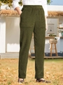 Olive green corduroy pants for women featuring an elastic high waist and straight leg cut - S / Bottoms / Army Green