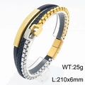 Bracciale multistrato da uomo in pelle nera intrecciata e acciaio con chiusura magnetica dorata - Oro (KB179998)