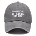 Unisex dark grey washed cotton baseball cap with white slogan print for sun protection - One Size / Gray