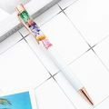 Penna a sfera con veri fiori secchi colorati ed eleganti finiture in oro rosa - Bianco