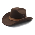 Classic dark brown western cowboy hat in wool felt with leather band and air vents - M (56-58cm) / Brown