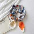 Elegant paisley print silk scarf in vibrant orange and royal blue with a satin finish - Tri-Color Paisley Beige Orange