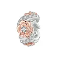 S925 sterling silver rose flower charm bead with rose gold plating and sparkling zircons - Rhinestone Rose Spacer Bead