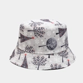 Reversible bucket hat with Christmas pattern of black trees and red berries on grey - One Size / 28# Gray Christmas Tree Snowflake