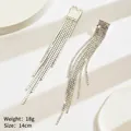 Detailed view of long waterfall rhinestone tassel earrings measuring 14cm and weighing 18g - AB Multi-color - E467 - 14cm