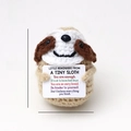 Handmade crochet brown sloth doll holding motivational card with product size details - Sloth Khaki Color Colorful L Card