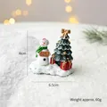 Miniature resin Christmas figurine set with snowman, tree, and red gift box - JOY Snowman Tree