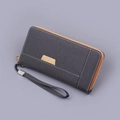 Herren-Canvas-Reißverschluss-Brieftasche in Dunkelgrau mit orangem Rand und Handschlaufe - Schwarz