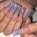 Uñas postizas largas cuadradas con degradado de mármol púrpura y acabado brillante - Estilo De Pegamento De Mármol Francés Púrpura (SGCY-199)