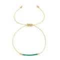 Handmade woven adjustable cord bracelet in cream white with a green beaded tube detail - Green Tube Beads / Off White