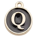 Letter Q pendant with black enamel finish and gold frame for DIY jewelry making - Letter Q / 1 Piece (12x14mm) / Black