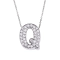 Silver-tone necklace featuring a cursive letter Q pendant micro-paved with clear zircons - Letter Q / Silver