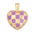 Pendaglio a cuore dorato con smalto a scacchi viola per collane di moda - ABG1892-Lavanda a Scacchiera (Cuore)