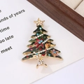 Detailed close-up of a Christmas tree brooch with green enamel and colorful rhinestones - Style 10 (6.3*4.7cm)