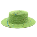 Flat top straw hat in bright grass green with artistic colorful graffiti splatter design - M (56-58cm) / Grass Green Graffiti
