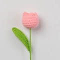 Handmade crochet pink tulip with green leaf crafted from soft knitting wool yarn - Peach Pink