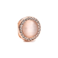 Rose gold round bead charm with pink cat eye stone and cubic zirconia inlay - Rose Gold Pave Opal