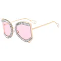 Luxury gold metal sunglasses with pink lenses and rhinestone frames plus pearl details - Gold Frame Pink Lens