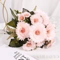 Artificial pink dahlia bouquet with lush green leaves and soft purple accents - Pink
