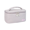 Quilted light purple PU makeup bag with top handle and silver zipper closure - Light Purple