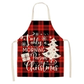 Christmas apron with red and black plaid pattern featuring Santa and reindeer digital print - A12-Red Black Plaid Morning Person Text