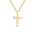 Elegante collana in acciaio al titanio dorato con ciondolo a forma di lettera T con perle - Lettera T - Oro