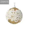 Pallina di Natale da 8 cm in tessuto champagne con pizzo bianco e glitter dorati - Diametro 8cm / Champagne