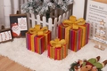 Three-piece set of rainbow metallic gift boxes with gold glitter ribbons and bows - Colorful Striped Laser Grid Christmas Gift Box