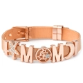 Bracciale a maglia oro rosa con lettere MOM e ciondoli a stella e luna con strass brillanti - Oro rosa