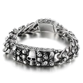 Pulsera punk de calaveras para hombre en acero inoxidable plata antigua - 22.5CM / Estilo Calaveras Pequeñas Densas (KB80462-BD)