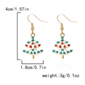 Gold Christmas tree drop earrings with red and blue rhinestones in a hollow design - Gold Hollow Rhinestone Tree (ER24Y0395)