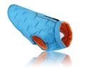 Blue and orange waterproof dog puffer vest with reflective trim and back zipper detail - Two-tone Plaid Dog Vest - Blue