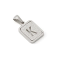 Polished silver stainless steel rectangular pendant featuring a frosted letter K detail - Letter K Style / Steel