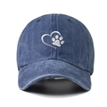 Navy blue washed denim baseball cap featuring white embroidered heart paw on the front - One Size / Navy Blue