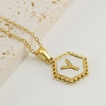 Gouden roestvrijstalen ketting met zeshoekige hanger en letter Y bedeltje - Stijl Y (Met Ketting) / Met Schakelketting