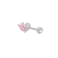 Pink heart crystal earring with silver wings and ball end barbell piercing stud - Silver Pink Heart Wing Cartilage Stud (ER24082304S)