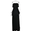 Elegante strapless zwarte maxi-jurk met gelaagde ruches en een modieuze hoge zijsplit - S / Zwart