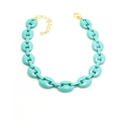 Close-up of turquoise pig nose chain links with golden lobster clasp and adjustable extender - Turquoise Green