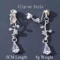 Silver flower clip-on earrings with crystals and teardrop gems, 5cm length - Style C Clip-on Earrings (Earrings Only)
