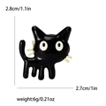 Cute black cat enamel brooch with gold whiskers and white eyes, size 2.8cm by 2.7cm - 2.8x2.7cm / Black