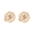 Vintage camellia stud earrings in cream enamel with a central rectangular crystal stone - White