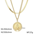 Collar de acero de titanio dorado de doble capa con colgante de María y medidas - Dorado